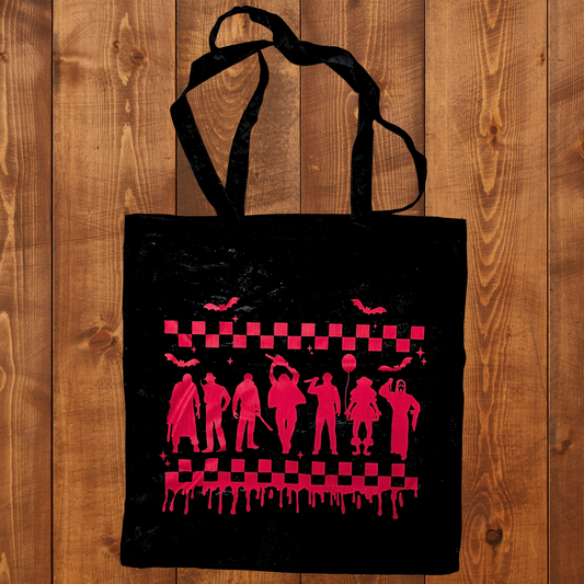 Checkered Horror Squad Lineup Tote Bag - Red