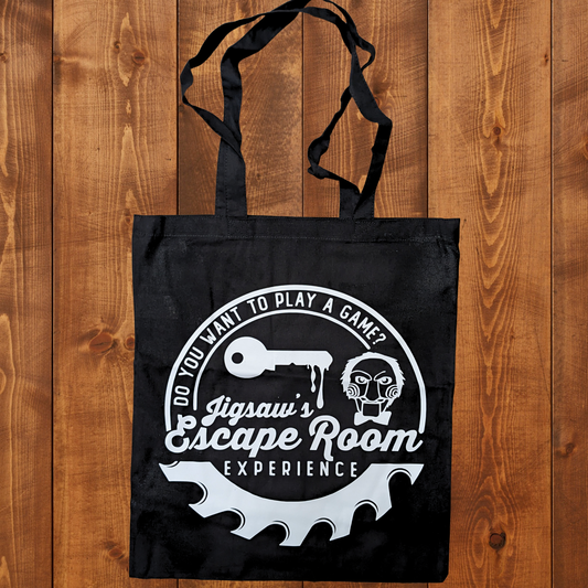 Jigsaw Escape Room Horror Company Tote Bag - White