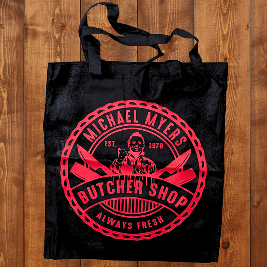 Michael Myers Butcher Shop Horror Company Tote Bag - Red