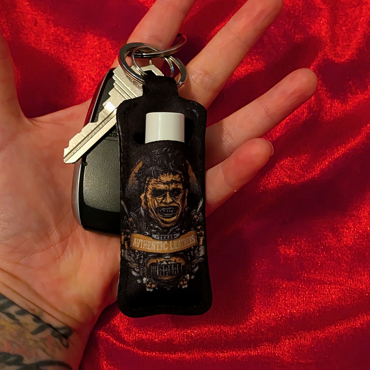 Leather Face Chapstick/Lighter Holder Keychain